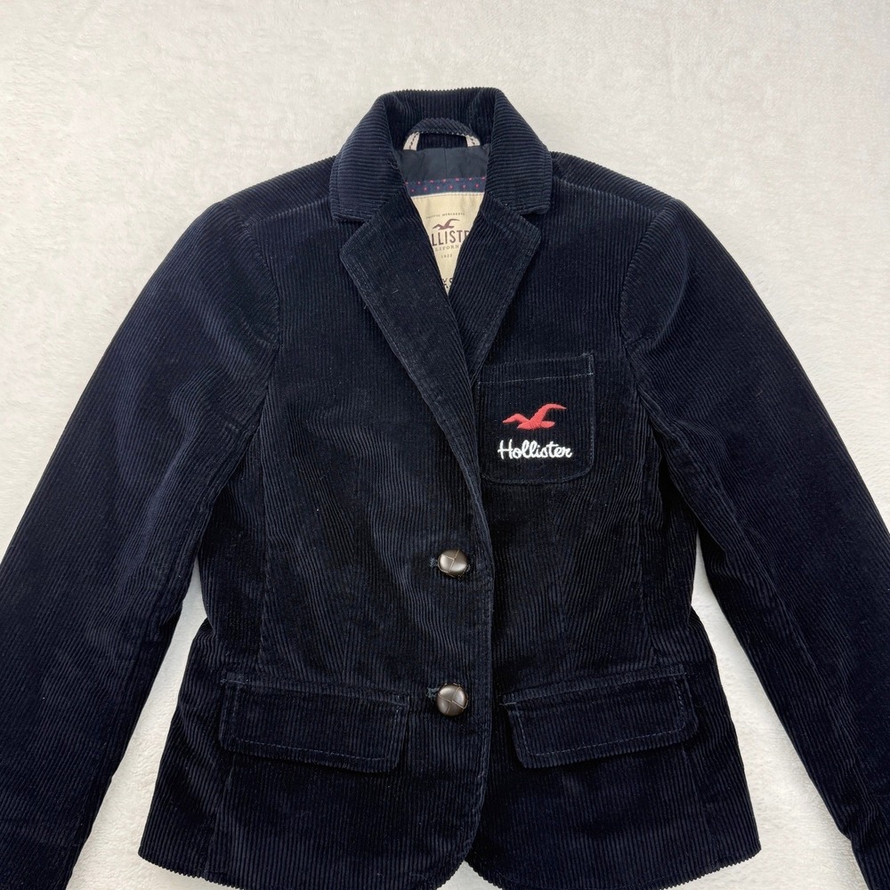 Hollister Corduroy Cropped Blazer Jacket Juniors XS Black Preppy Dark Academia
